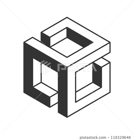 Cube logo, geometric vector design. Black and white Box logotype company, trendy techno emblem in isometric 3D style. 118329646