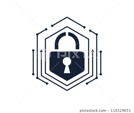 Cybersecurity lock icon representing digital data protection, network security, encryption technology, safeguarding sensitive information, preventing cyber threats, ensuring privacy, secure online 118329651