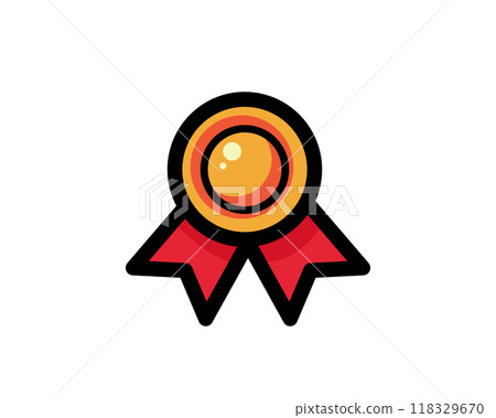 Medal with ribbon premium quality vector icon. Best choice label, certified badge, approval chec or award guarantee. Medal with ribbon premium quality vector icon. Best choice label, certified badge, approval chec or award guarantee. 118329670