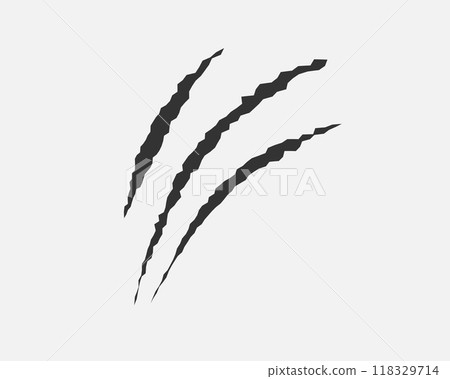Claws scratches, animal monster mark design element, tattoo and decor for halloween. Black vector silhouette. Claws scratches, animal monster mark design element, tattoo and decor for halloween. Black vector silhouette. 118329714