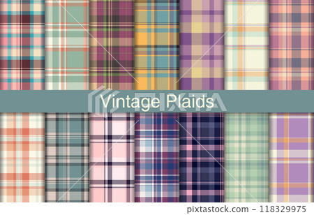 Vintage plaid bundles, textile design, checkered fabric pattern for shirt, dress, suit, wrapping paper print, invitation and gift card. 118329975