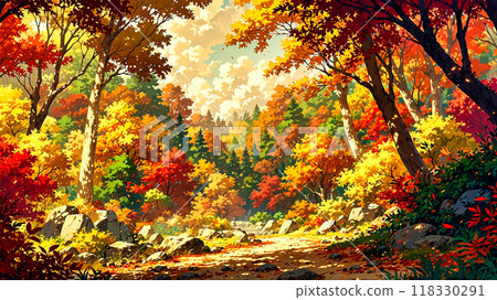 Mountain path of autumn leaves 118330291
