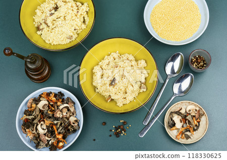 Wheat porridge with mushrooms. Wheat porridge with mushrooms. 118330625