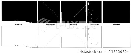 Dawson, Jefferson, Lincoln, Lancaster and Hooker County, Nebraska (U.S. county, United States of America, USA, U.S., US) map vector illustration, scribble sketch map Dawson, Jefferson, Lincoln, Lancaster and Hooker County, Nebraska (U.S. county, United States of America, USA, U.S., US) map vector illustration, scribble sketch map 118330704