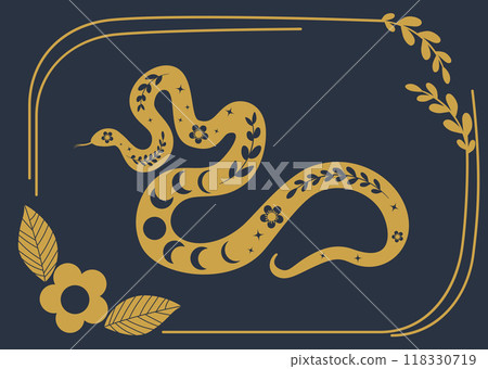 Golden floral snake and boho frame 118330719