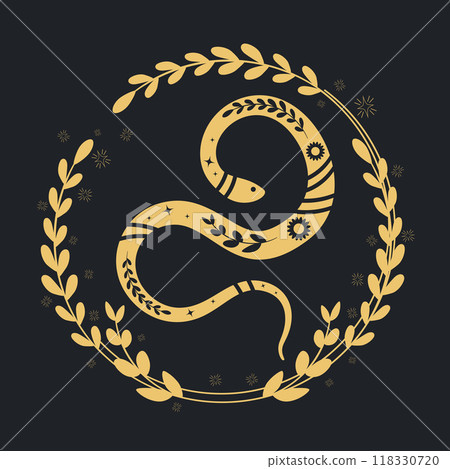 Golden floral snake and boho frame Golden floral snake and boho frame 118330720