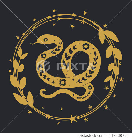 Golden floral snake and boho frame 118330721
