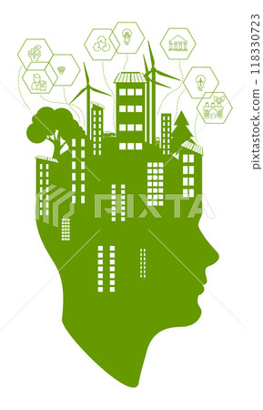 Green city on human head Green city on human head 118330723