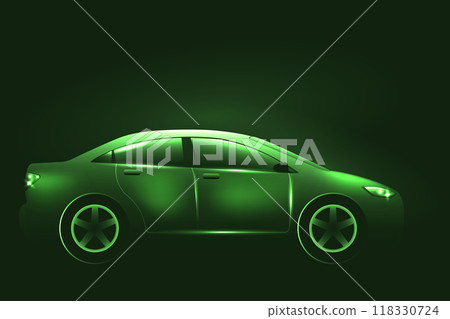 Green glowing electric car side 118330724