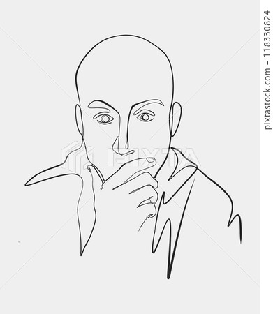 Outline drawing of man in thoughtful pose 118330824