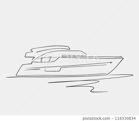 Minimalist Line Art of Luxury Yacht on Water 118330834