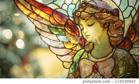 Stained glass angel background AI image 118330842