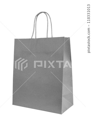 Gray shopping bag made from recycled paper isolated on white background, ecology, recycling Gray shopping bag made from recycled paper isolated on white background, ecology, recycling 118331013