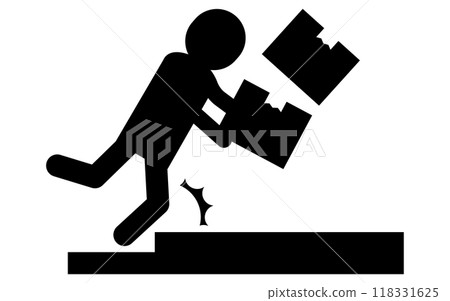 小心腳步、攜帶行李跌倒的人、安全標誌、危險和警告的象形圖 118331625