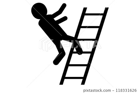 小心墜落、從梯子上墜落的人、安全標誌、危險和警告的象形圖 118331626