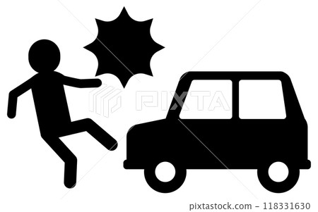 碰撞事故、人車交通事故、安全標誌、危險、警告象形圖 碰撞事故、人車交通事故、安全標誌、危險、警告象形圖 118331630