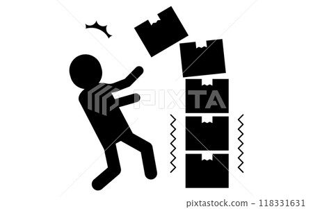 小心貨物倒塌、被困在倒塌紙板下的人員、安全標誌、危險和警告的象形圖 118331631
