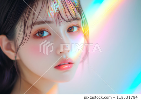 美麗的女人被彩虹光包圍 美麗的女人被彩虹光包圍 118331784