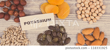 Nutritious food containing natural potassium, vitamin K and minerals. Healthy eating Nutritious food containing natural potassium, vitamin K and minerals. Healthy eating 118331925