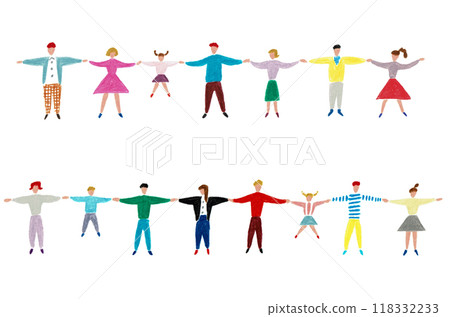 Hand-drawn illustration: People holding hands Hand-drawn illustration: People holding hands 118332233