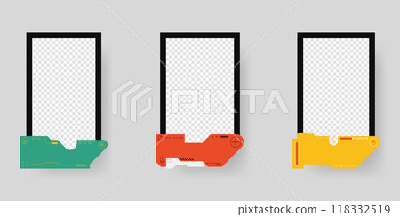 Collection of player frames template. Cyberpunk style. Game card frame mockup template design. Collection of player frames template. Cyberpunk style. Game card frame mockup template design. 118332519