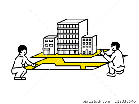 兩個人開會查看地圖和建築物 118332540