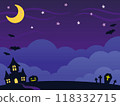 Halloween at night, crescent moon and starry sky, city silhouette, illustration, large space (horizontal) 118332715