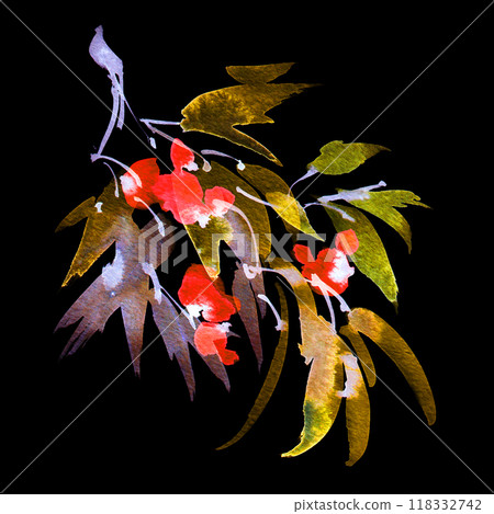 Neon watercolour leaves and flowers 118332742