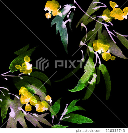 Neon watercolour leaves and flowers Neon watercolour leaves and flowers 118332743