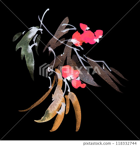 Neon watercolour leaves and flowers Neon watercolour leaves and flowers 118332744