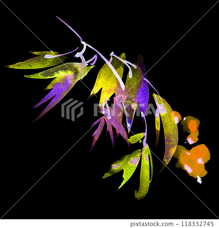 Neon watercolour leaves and flowers Neon watercolour leaves and flowers 118332745