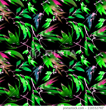 Neon watercolour leaves and flowers 118332747