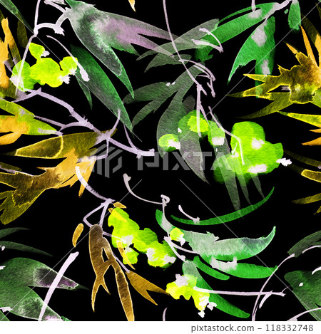 Neon watercolour leaves and flowers 118332748