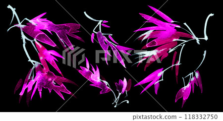 Neon watercolour leaves and flowers 118332750