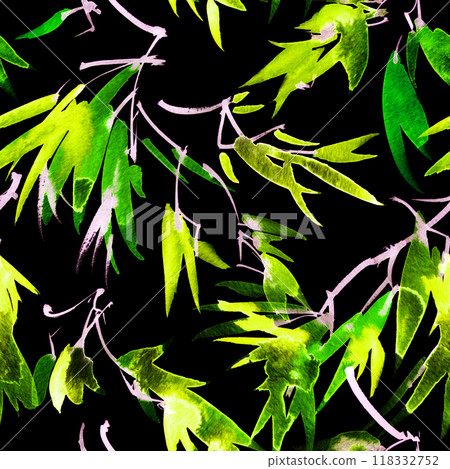 Neon watercolour leaves and flowers 118332752