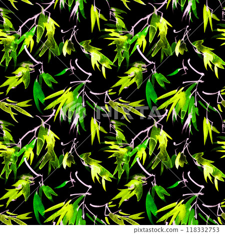 Neon watercolour leaves and flowers 118332753