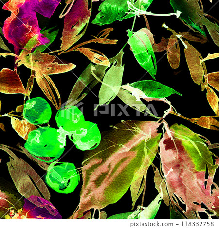 Neon watercolour leaves and flowers Neon watercolour leaves and flowers 118332758