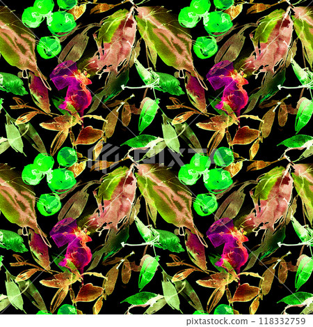 Neon watercolour leaves and flowers Neon watercolour leaves and flowers 118332759