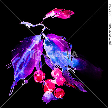 Neon watercolour leaves and flowers Neon watercolour leaves and flowers 118332761