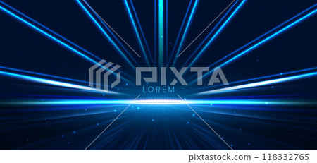 Abstract scene elegant blue light lines on dark background with lighting effect and sparkle. 118332765