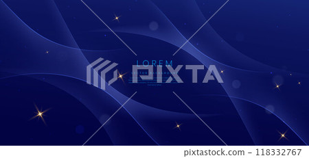 Abstract futuristic glowing blue curve lines on dark blue background. 118332767