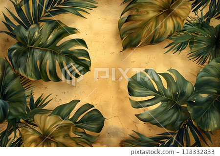 Tropical Monstera Leaves Design for Poster, Print, and Background Use Generative AI 118332833