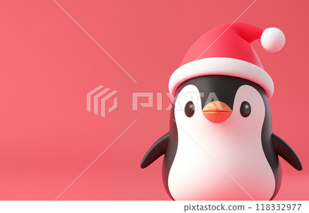 手绘卡通可爱的戴圣诞帽的企鹅插画 118332977