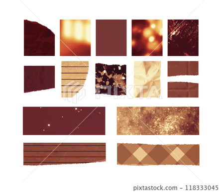 Stylish and cute paper collage material, background decoration illustration set, pieces of paper, masking tape, brown, sepia color 118333045