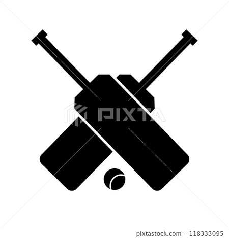 Crossed cricket bats and cricket ball silhouette 118333095