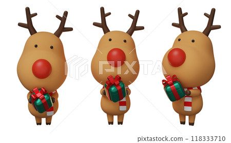 Christmas Rudolph handing out gifts 3D graphics 118333710