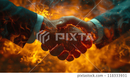 Male businessman shaking hands warmly Male businessman shaking hands warmly 118333931