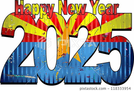 Happy New Year 2025 with Arizona flag inside Happy New Year 2025 with Arizona flag inside 118333954