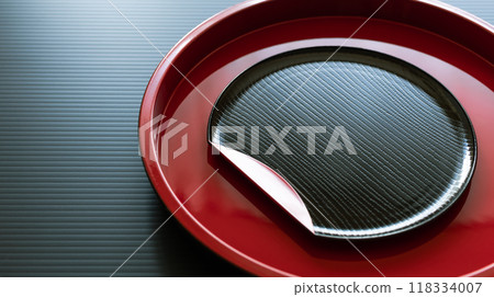 Empty black Japanese plate Japanese tableware background material Empty black Japanese plate Japanese tableware background material 118334007