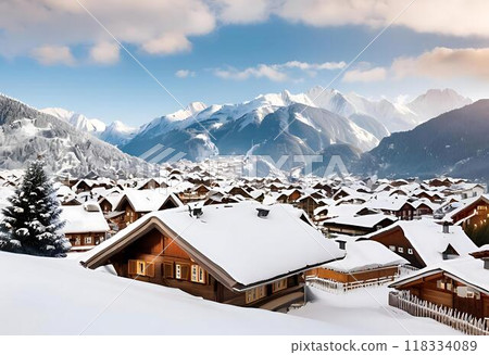 Snowy village with year-round cold.AI Generated 118334089